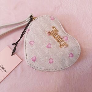 Juicy Couture Crystal Angel Cream Heart Wristlet with Pink Hearts